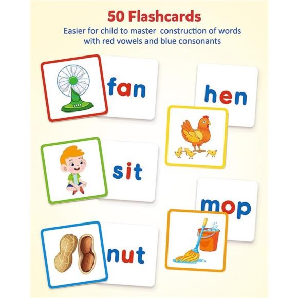 Wooden Short Vowel Reading Letters Sorting Spelling Games,Sight Words Flashcards - Picture 2 of 6